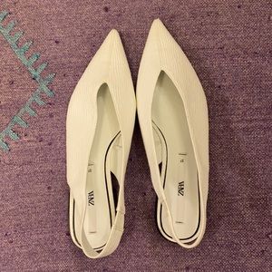 Zara White Pointed Toe Slingback Flats